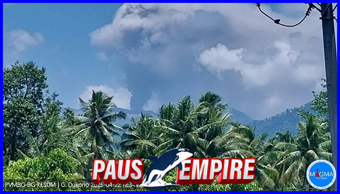 Gunung Dukono Semburkan Abu Vulkanik Tebal Setinggi 1300 M