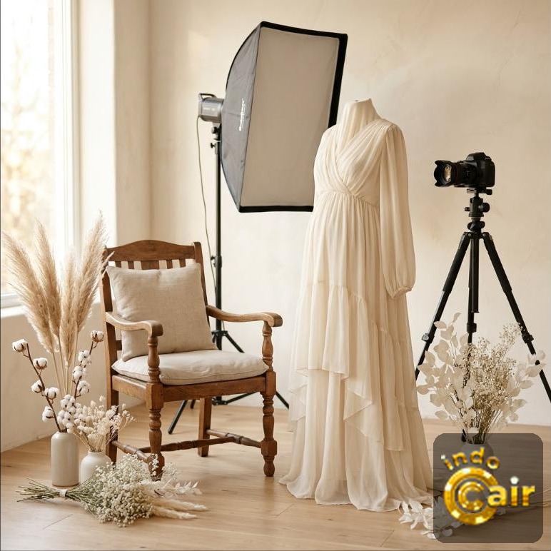 Ilustrasi sesi maternity shoot Shenina Cinnamon bernuansa artistik 2026