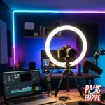 Ilustrasi influencer Indonesia terpopuler dengan setup studio konten dan kamera
